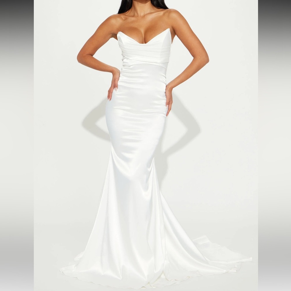 Fashion Nova Satin Maxi Gown - White